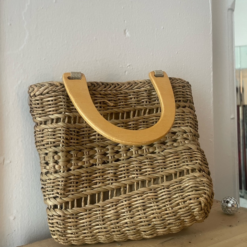 Tan Mini Bag with Woven Design and Leather Handles
